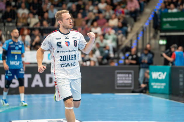 Handball I Men I 2026–2027 Season I Bundesliga I Matchday 10 I TVB Stuttgart vs. SG BBM Bietigheim I October 22, 2026 Lukas Wucherpfennig 6, SG BBM Bietigheim celebrates at the Stuttgart Porsche Arena, Baden-Württemberg, Germany Copyright: xLobeca MaxxPetershansx