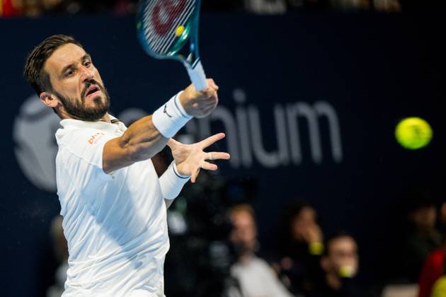 Damir Dzumhur of Bosnia and Herzegovina pictured in action during the European Open ATP, Tennis Herren tennis tournament in Brussels, on Thursday 22 October. This year s edition of the tournament is taking place from 17 to 25 October JASPERxJACOBS x190673436x