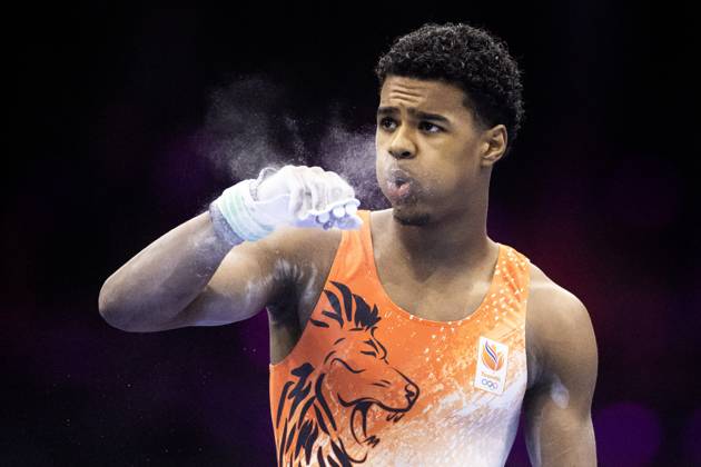 ROTTERDAM - Elijah Faverus (NED) during the All-Around final at the World Gymnastics Championships in Rotterdam Ahoy. IRIS VAN DEN BROEK ANP xVIxANPxSportx xxANPxIVx 573287188 originalFilename: 573287188.jpg