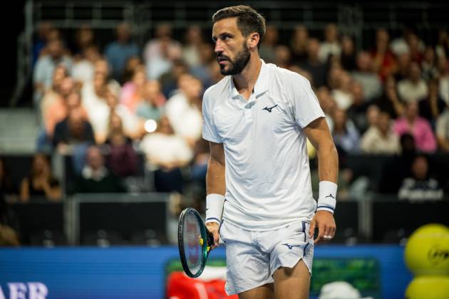 Damir Dzumhur of Bosnia and Herzegovina pictured in action during the European Open ATP, Tennis Herren tennis tournament in Brussels, on Thursday 22 October. This year s edition of the tournament is taking place from 17 to 25 October JASPERxJACOBS x190673458x