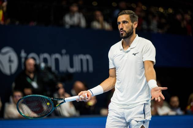 Damir Dzumhur of Bosnia and Herzegovina pictured in action during the European Open ATP, Tennis Herren tennis tournament in Brussels, on Thursday 22 October. This year s edition of the tournament is taking place from 17 to 25 October JASPERxJACOBS x190673497x