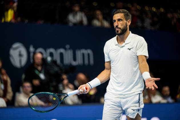 Damir Dzumhur of Bosnia and Herzegovina pictured in action during the European Open ATP, Tennis Herren tennis tournament in Brussels, on Thursday 22 October. This year s edition of the tournament is taking place from 17 to 25 October JASPERxJACOBS x190673503x