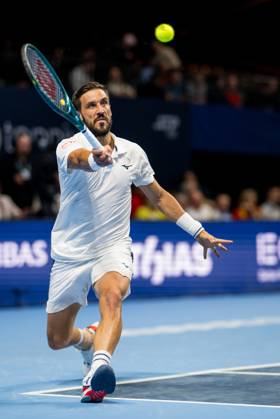Damir Dzumhur of Bosnia and Herzegovina pictured in action during the European Open ATP, Tennis Herren tennis tournament in Brussels, on Thursday 22 October. This year s edition of the tournament is taking place from 17 to 25 October JASPERxJACOBS x190673587x