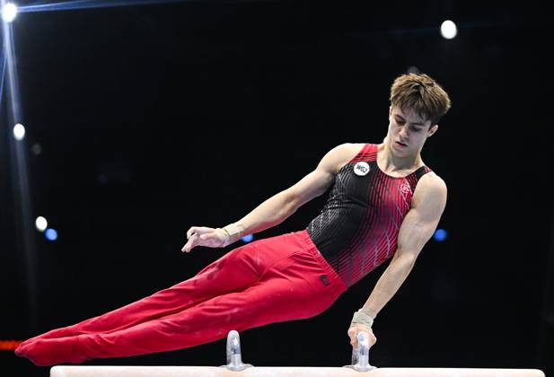 Netherlands Artistic Gymnastics World Championships 9270789 22.10.2026 Arsenii Dukhno of Team World Gymnastics Neutral Athletes 2 competes on the pommel horse during the men s team final at the 2026 World Artistic Gymnastics Championships in Rotterdam, the Netherlands. Alexey Filippov Sputnik Rotterdam Netherlands  Copyright: xAlexeyxFilippovx