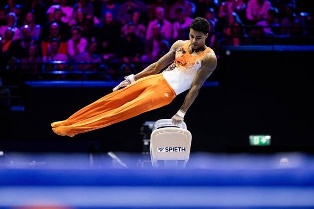 ROTTERDAM - Elijah Faverus (NED) during the All-Around final at the World Gymnastics Championships in Rotterdam Ahoy. IRIS VAN DEN BROEK ANP xVIxANPxSportx xxANPxIVx 573291765 originalFilename: 573291765.jpg