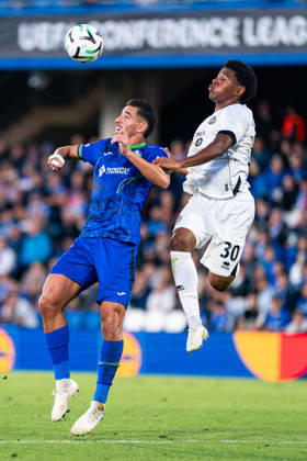 SOCCER - UEFA Conference League - Getafe CF vs. Lugano Photo by IPA ABACAPRESS.COM90040456 - MADRID, SPAIN - OCTOBER 21: Abdel Abqar of Getafe CF battles for the ball with Dereck Moncada of FC Lugano during the UEFA Champions League 2026 27 Group Stage Matchday 3 match between Real Madrid CF and RB Leipzig at Santiago Bernabéu Stadium on October 21, 2026, in Madrid, Spain. (Tomas Garrido TGB Photo during the Getafe CF vs. Lugano UEFA Conference League soccer match in Getafe, Spain, on October 22, 2026 Getafe Spain Copyright: xIPAxSport ABACAx