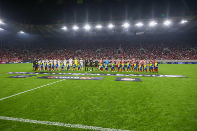 Olympiacos F.C. v AC Sparta Prague UEFA Europa League Olympiacos F.C. and AC Sparta Prague teams line up during the UEFA Europa League match at Karaiskakis Stadium, Piraeus 22 10 2026 UK Newspapers OUT Copyright: xYannisxHalasx FIL-24108-0032