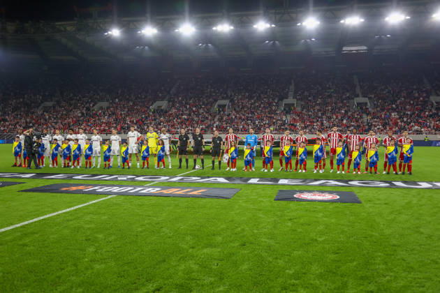 Olympiacos F.C. v AC Sparta Prague UEFA Europa League Olympiacos F.C. and AC Sparta Prague teams line up during the UEFA Europa League match at Karaiskakis Stadium, Piraeus 22 10 2026 UK Newspapers OUT Copyright: xYannisxHalasx FIL-24108-0033