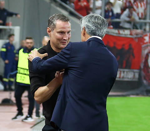 Olympiacos F.C. v AC Sparta Prague UEFA Europa League Imanol Alguacil Manager of Olympiacos F.C. and Brian Priske Manager of AC Sparta Prague during the UEFA Europa League match at Karaiskakis Stadium, Piraeus 22 10 2026 UK Newspapers OUT Copyright: xYannisxHalasx FIL-24108-0034