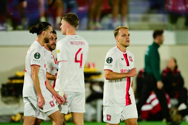 GIBRALTAR , 22 10-2026 , Europa Point stadium , season 2026 2027 , UEFA Conference League football , match between Lincoln Red Imps FC and FC Twente , picture shows FC Twente player Thomas van den Belt scores the 0-1 Lincoln Red Imps - Twente  x208961196x Copyright: