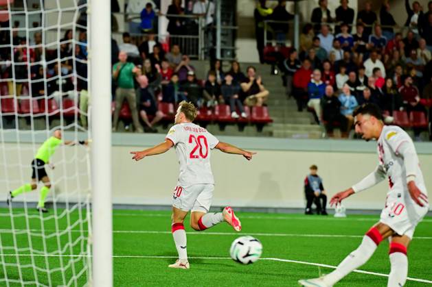 GIBRALTAR , 22 10-2026 , Europa Point stadium , season 2026 2027 , UEFA Conference League football , match between Lincoln Red Imps FC and FC Twente , picture shows FC Twente player Thomas van den Belt scores the 0-1 Lincoln Red Imps - Twente  x208961289x Copyright:
