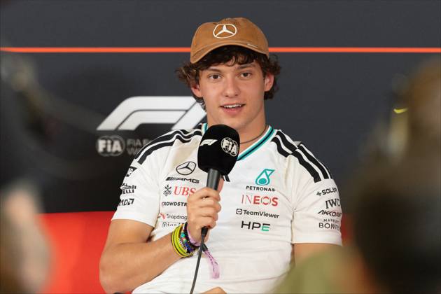 22nd October 2026; Circuit of the Americas, Austin, United States; Formula 1, United States Grand Prix, Arrival Day; Andrea Kimi Antonelli (12) of Italy and Mercedes-AMG PETRONAS Formula One Team at a press conference, PK, Pressekonferenz BobxKupbens