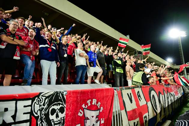 GIBRALTAR , 22 10-2026 , Europa Point stadium , season 2026 2027 , UEFA Conference League football , match between Lincoln Red Imps FC and FC Twente , picture shows FC Twente Fans Lincoln Red Imps - Twente  x208962147x Copyright: