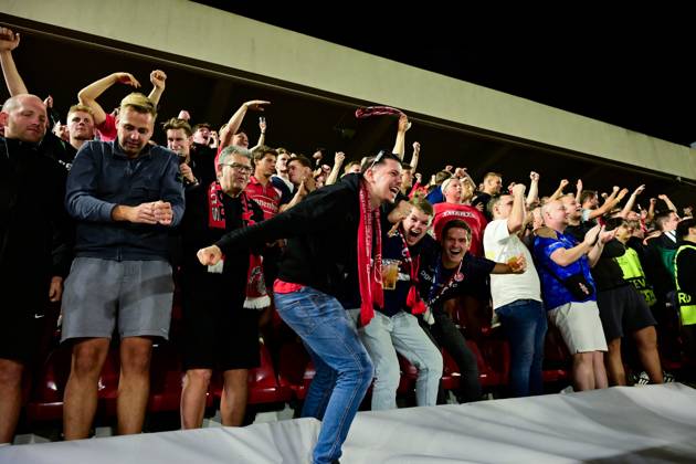 GIBRALTAR , 22 10-2026 , Europa Point stadium , season 2026 2027 , UEFA Conference League football , match between Lincoln Red Imps FC and FC Twente , picture shows Fans Lincoln Red Imps - Twente  x208965256x Copyright: