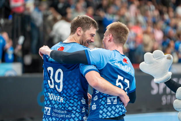 Handball I Men I 2026–2027 Season I Bundesliga I Matchday 10 I TVB Stuttgart vs. SG BBM Bietigheim I October 22, 2026 Malte Donker 39, TVB Stuttgart, and Jakob Nigg 57, TVB Stuttgart Stuttgart Porsche Arena Baden-Württemberg Germany Copyright: xLobeca MaxxPetershansx