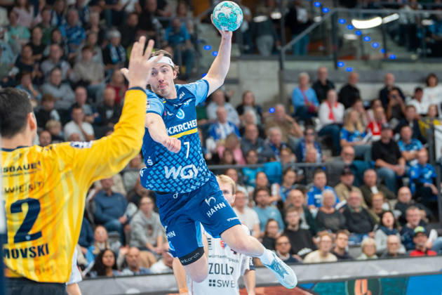 Handball I Men I 2026–2027 Season I Bundesliga I Matchday 10 I TVB Stuttgart vs. SG BBM Bietigheim I October 22, 2026 Kasper Thorsen Lien 7, TVB Stuttgart takes the shot Stuttgart Porsche Arena Baden-Württemberg Germany Copyright: xLobeca MaxxPetershansx
