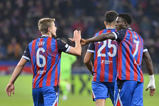 Fotball UEFA Europa League 3rd round match: Viktoria Plzen vs Levski Sofia in Pilsen, Czech Republic, October 22, 2026. Soccer players of FC Viktoria Plzen celebrate goal. (CTKxPhoto MiroslavxChaloupka) CTKPhotoP2026102210635  CTKPhotoP2026102210635