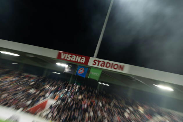 THUN, BERN - OCTOBER 22: Fans of HNK Hajduk Split wave flags during the UEFA Conference League match between FC Thun and HNK Hajduk Split at VISANA STADION on October 22, 2026 in Thun, Bern, Switzerland. Copyright: xLivioxBaeriswylx xSPPx Sportspressphoto_SPR263719