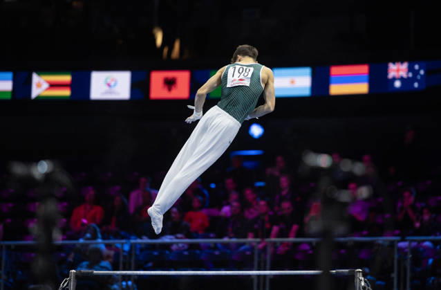 Rotterdam The Netherlands 23rd October 2026 World Championships artistic gymnastics. Horizontal Bar Timo Eder (GER) turnen