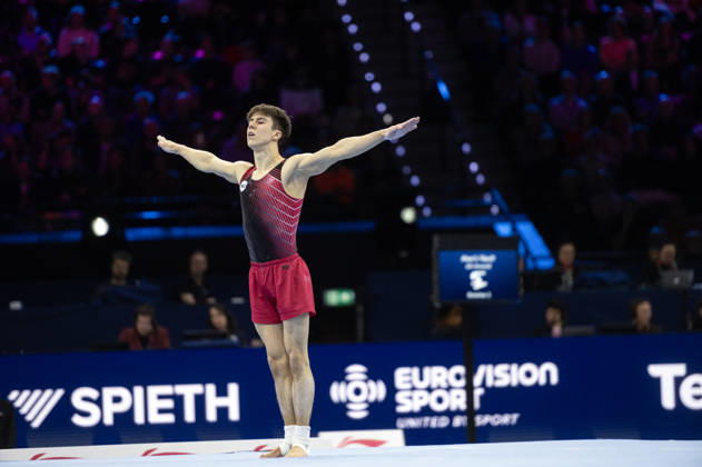 Rotterdam The Netherlands 23rd October 2026 World Championships artistic gymnastics. Men™s all round final Floor Arsenii Dukhno (RUS) turnen