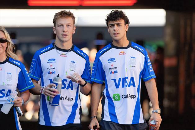 RECORD DATE NOT STATED 23rd October 2026; Circuit of the Americas, Austin, United States; Formula 1, United States Grand Prix, Free Practice Day; Liam Lawson (30) of New Zealand and Visa Cash App Racing Bulls Formula One Team and Arvid Lindblad (41) of Great Britain and Visa Cash App Racing Bulls Formula One Team walk out of the paddock BobxKupbens
