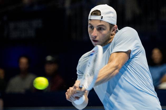 Tallon Griekspoor of the Netherlands pictured in action during the European Open ATP, Tennis Herren tennis tournament in Brussels, on Friday 23 October 2026. This year s edition of the tournament is taking place from 17 to 25 October JASPERxJACOBS  x190770021x