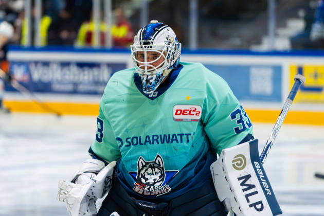 Kassel, Germany, October 22, 2026 DEL2 2026–2027 Game 11: Kassel Huskies vs. Blue Devils Weiden Pictured: Goaltender Philipp Maurer, ECK Probonio Arena, Hesse Copyright: xFotostandx xKruczynskix