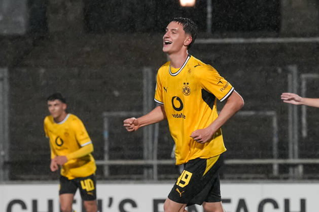 Friday, October 23, 2026 2026–2027 Season, Matchday 14, Regionalliga West at Rote Erde Stadium, Dortmund, Germany: BV Borussia Dortmund U23 vs. Bonner SC. Celebrations after Luca Reggiani s 1–0 goal for BVB