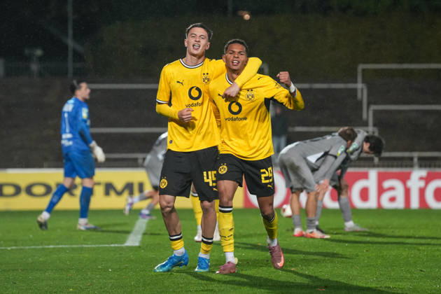 Friday, October 23, 2026 2026–2027 Season, Matchday 14, Regionalliga West at Rote Erde Stadium, Dortmund, Germany BV Borussia Dortmund U23 vs. Bonner SC Celebration after Kevin Mutove s 2–0 goal BVB Luca Reggiani BVB