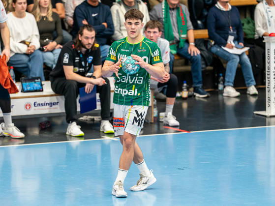 Elias Newel, Frisch Auf Goeppingen, 40 on the ball, Frisch Auf Goeppingen vs. ThSV Eisenach, Handball, 1st Bundesliga, Men, 2026–2027 Season, October 23, 2026, Frisch Auf Goeppingen vs. ThSV Eisenach, Handball, 1st Bundesliga, Men, 2026–2027 Season, October 23, 2026, Goeppingen Copyright: xEibner-Pressefoto MichaelxSchmidx EP_MST