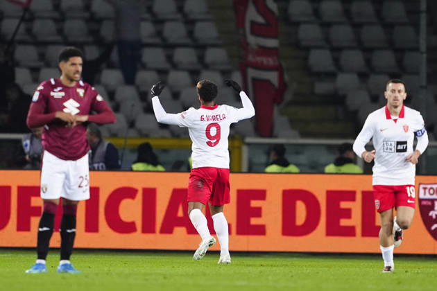Monza’s Gustavo Varela celebrates after scoring the goal 1-1 for his team during the Serie A soccer match between Torino FC and AC Monza at the Stadio Olimpico Grande Torino in Turin, Italy - October 23, 2026. - Soccer  Copyright: xFabioxFerrari LaPressex