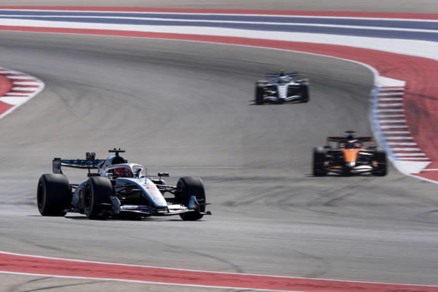 French Formula One driver Esteban Ocon of Haas F1 Team, Australian Formula One driver Oscar Piastri of McLaren F1 Team and Finnish Formula One driver Valteri Bottas of Cadillac F1 Team in action during the first free practice session of the Formula One United States Grand Prix at the Circuit of the Americas in Austin, Texas on Friday, October 23, 2026. AUS2026102341 GREGxNASH