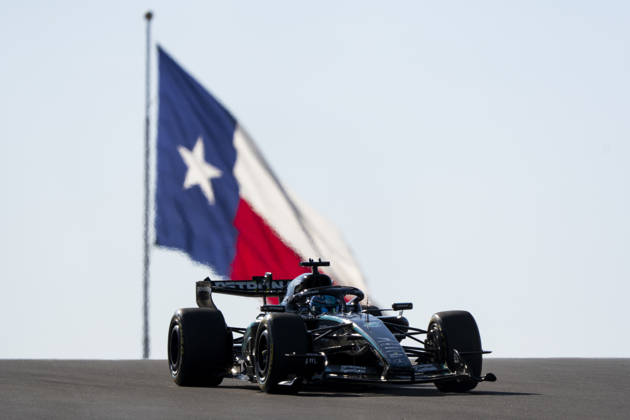 British Formula One driver George Russell of Mercedes-AMG Petronas in action during the third free practice session of the Formula One United States Grand Prix at the Circuit of the Americas in Austin, Texas on Friday, October 23, 2026.  AUS2026102351 GREGxNASH