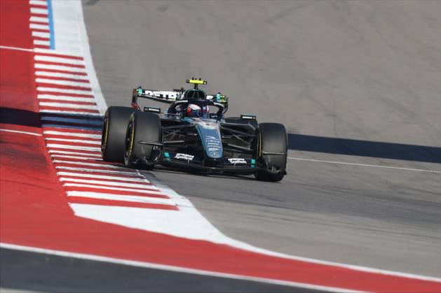 23rd October 2026; Circuit of the Americas, Austin, United States; Formula 1, United States Grand Prix, Free Practice Day; Andrea Kimi Antonelli (12) of Italy and Mercedes-AMG PETRONAS Formula One Team readies for turn 20 VincentxCuono