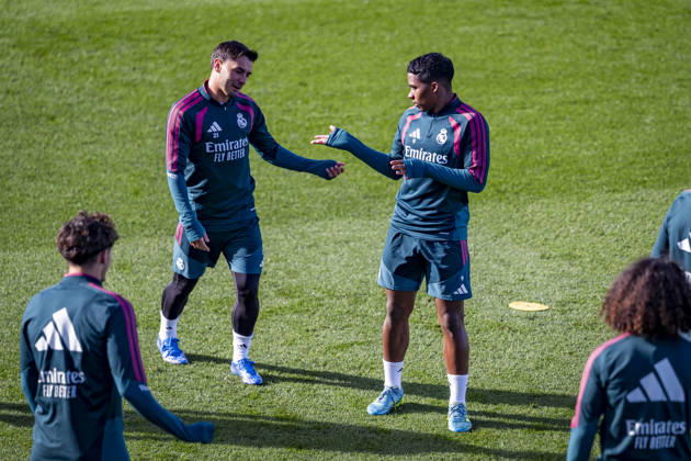 Real Madrid Training Session and press conference, PK, Pressekonferenz Players of Real Madrid CF (from L to R) Brahim Diaz, Endrick are seen during the training session ahead of the LaLiga EA Sports match against FC Barcelona, Barca at Ciudad Real Madrid on October 24, 2026 in Valdebebas, Spain. Valdebebas Ciudad Real Madrid Madrid Spain Copyright: xAlbertoxGardinx AGardin_20261024_Rea_Mad_Pc_0163