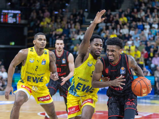 EWE Baskets Oldenburg faces off against Bamberg Baskets, Mylik Wilson EWE Baskets Oldenburg vs. Bamberg Baskets, Basketball, BBL, October 23, 2026, Oldenburg Copyright: xEibner-Pressefotox EP_EER