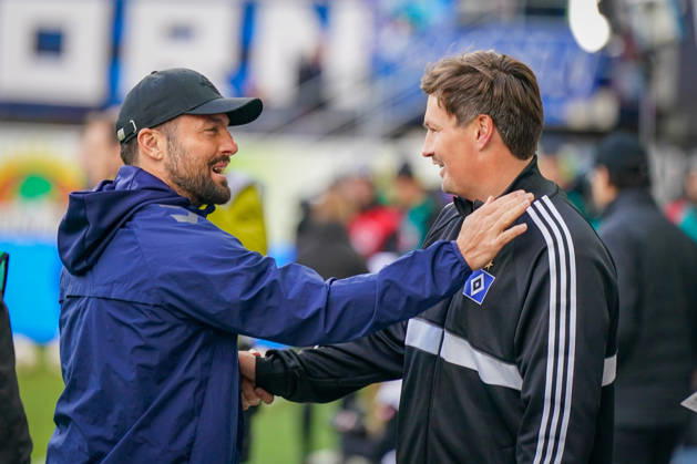 German Soccer Bundesliga 2026–2027, Matchday 7: SC Paderborn vs. Hamburger SV at Home Deluxe Arena in Paderborn; Ralf Kettemann, Paderborn coach, and Merlin Polzin, Hamburger SV coach Copyright: xJOERANxSTEINSIEKx