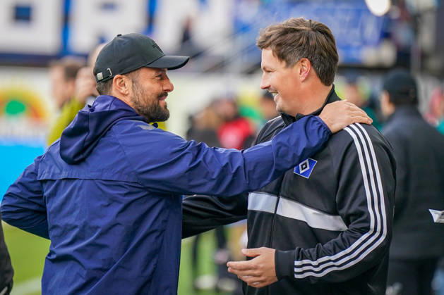 German Soccer Bundesliga 2026–2027, Matchday 7: SC Paderborn vs. Hamburger SV at Home Deluxe Arena in Paderborn; Ralf Kettemann, Paderborn coach, and Merlin Polzin, Hamburger SV coach Copyright: xJOERANxSTEINSIEKx