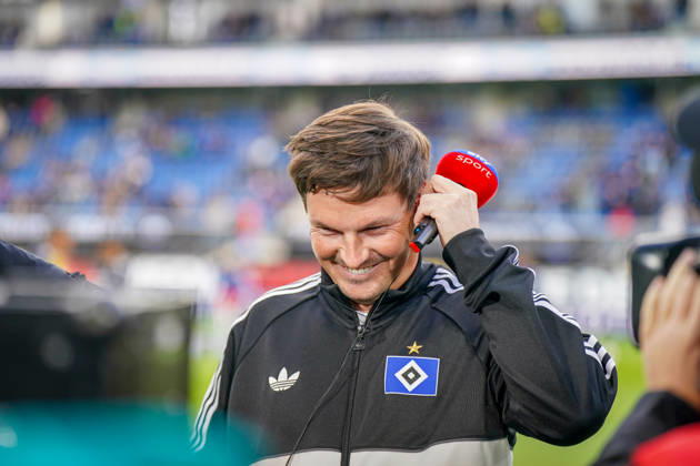 Germany Soccer Bundesliga 2026–2027, Matchday 7: SC Paderborn vs. Hamburger SV at Home Deluxe Arena in Paderborn; Merlin Polzin, Coach; Hamburger SV TV Interview on Sky Sport; Facial Expressions, Emotions Copyright: xJOERANxSTEINSIEKx