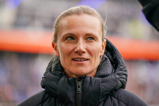 Germany Soccer Bundesliga 2026–2027, Matchday 7: SC Paderborn vs. Hamburger SV at Home Deluxe Arena in Paderborn. Kathleen Krüger, sporting director of Hamburger SV (HSV), the first full-time female sporting director in Bundesliga history and former team manager of FC Bayern Munich. Portrait, close-up on the sidelines at Home Deluxe Arena in Paderborn, wearing a black winter jacket, smiling, looking to the side; soccer, Bundesliga, SC Paderborn 07, Hamburger SV, sports management, sports director, club leadership, female official, women in soccer, management, sports venue, facial expressions, emotion Copyright: xJOERANxSTEINSIEKx