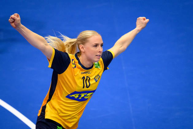 Handball, International Friendly, Sweden vs. Brazil, October 24, 2024: Mathilda Lundström of Sweden celebrates during the international friendly handball match between Sweden and Brazil on October 24, 2026 in Jönköping. Photo by Carl Sandin, BILDBYRÅN, code CS CS0996: handball, Swedish national handball team, Sweden, Brazil, women s handball, celebration Copyright: CARLxSANDIN BB261024CS030