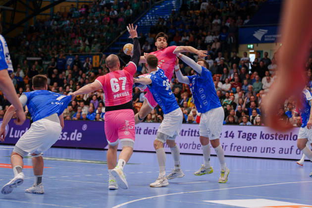 German Handball Bundesliga, Matchday 9: Dessau Roßlauer HV 06 vs. SC DHfK Leipzig; Matej Klima of SC DHfK Leipzig, No. 13, taking a jump shot on October 24, 2026, at the Anhalt Arena, Dessau-Roßlau, Saxony-Anhalt; Dessau-Roßlau, Anhalt Arena, Saxony-Anhalt, Germany