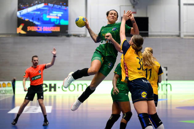 Handball, International Friendly, Sweden vs. Brazil, October 24, 2024: Patricia Matieli of Brazil during the international friendly handball match between Sweden and Brazil on October 24, 2026 in Jönköping. Photo by Carl Sandin, BILDBYRÅN, code CS CS0996. handball, Swedish national handball team, Sweden, Brazil, women s handball, BBENG Copyright: CARLxSANDIN BB261024CS050