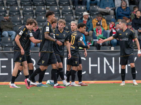Goal to make it 0–1 by Joel da Silva Kiala, TSV Alemannia Aachen, 37th minute: Goal celebration, team celebration, joy, emotion, team cheers, gestures, GER, soccer, VfB Stuttgart II vs. Alemannia Aachen, 3rd Division, Matchday 11, Aspach, 2026–2027 season, October 24, 2026 GER, soccer, VfB Stuttgart II vs. Alemannia Aachen, 3rd Division, Matchday 11, Aspach, 2026–2027 season, October 24, 2026 Aspach Copyright: xCarstenxSchweringx EP_CSG