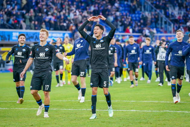 German Soccer Bundesliga 2026–2027, Matchday 7: SC Paderborn vs. Hamburger SV at Home Deluxe Arena in Paderborn—Joy, Excitement, and Celebrations After the Home Win; Santiago Castaneda (Paderborn) Scores the 5th Goal with a Gesture Copyright: xJOERANxSTEINSIEKx