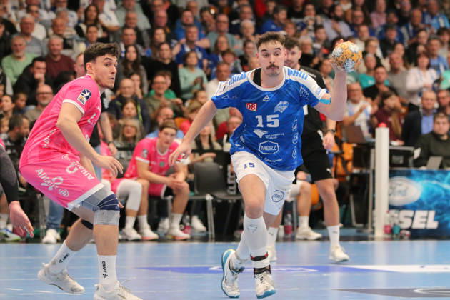 October 24, 2026 Men s Handball 2026–2027, 2nd Division, Matchday 9: Dessau Roßlauer HV 06 vs. SC DHfK Leipzig, Anhalt Arena, Dessau, Marcel Nowak, Dessau, 15, blue on the ball Dessau Roßlau Saxony-Anhalt Germany