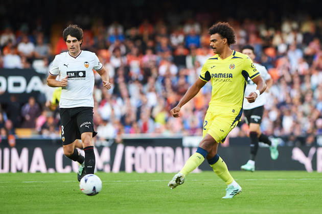 Renato Veiga of Villarreal CF during the LaLiga EA Sports match between Valencia CF and Villarreal CF at Mestalla on October 24, 2026, in Valencia, Spain