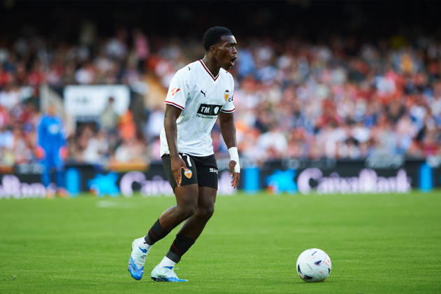 David Otorbi of Valencia CF during the LaLiga EA Sports match between Valencia CF and Villarreal CF at Mestalla on October 24, 2026, in Valencia, Spain