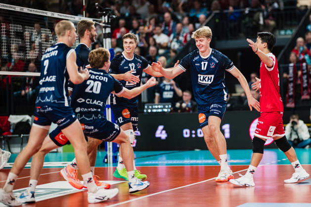 VBL: SVG Lüneburg vs. SV Warnemünde, October 24, 2026—SVG Lüneburg celebrates. Volleyball, Bundesliga, Matchday 2: SVG Lüneburg vs. SV Warnemünde on October 24, 2026, at the LKH Arena in Lüneburg Copyright: xBEAUTIFULxSPORTS Tonhäuserx