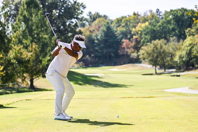 ST. LOUIS , MO - OCTOBER 24: Thongchai Jaidee of Thailand starts his swing on the fifth tee during the second round of the PGA, Golf Herren TOUR Champions Stifel Charity Classic on Saturday October 24th, 2026 at Norwood Hills Country Club in St. Louis, MO (Photo by Rick Ulreich Icon Sportswire) GOLF: OCT 24 PGA TOUR Champions Stifel Charity Classic EDITORIAL USE ONLY Icon4166227